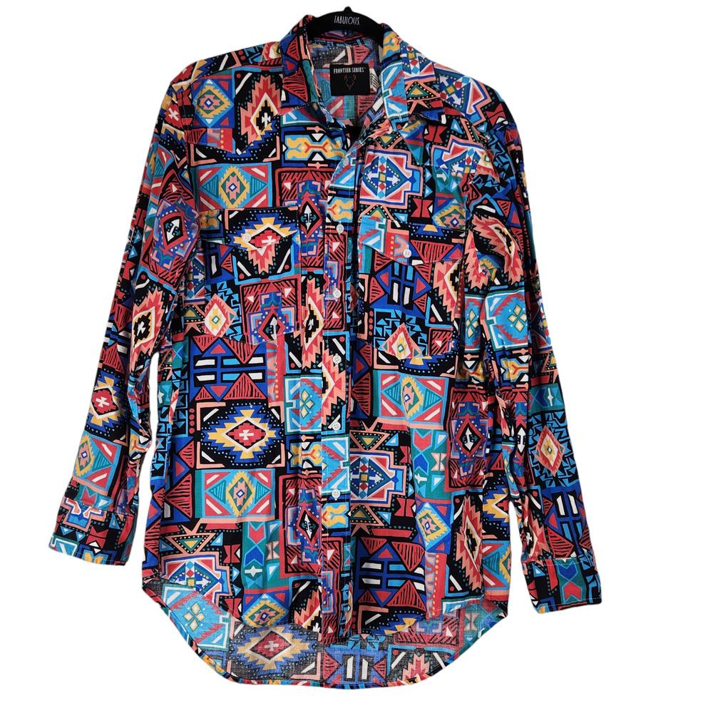 Vintage Frontier Series Button Down Shirt Mens Medium Aztec Southwestern Western
